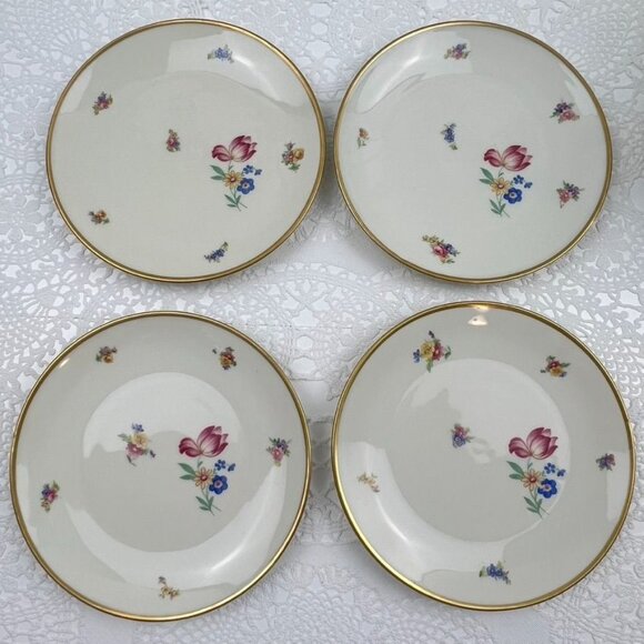 Vintage Hackefors 4 Dessert Bread Plates 32 Porslin Sweden Gold Trimmed Floral - Picture 9 of 9